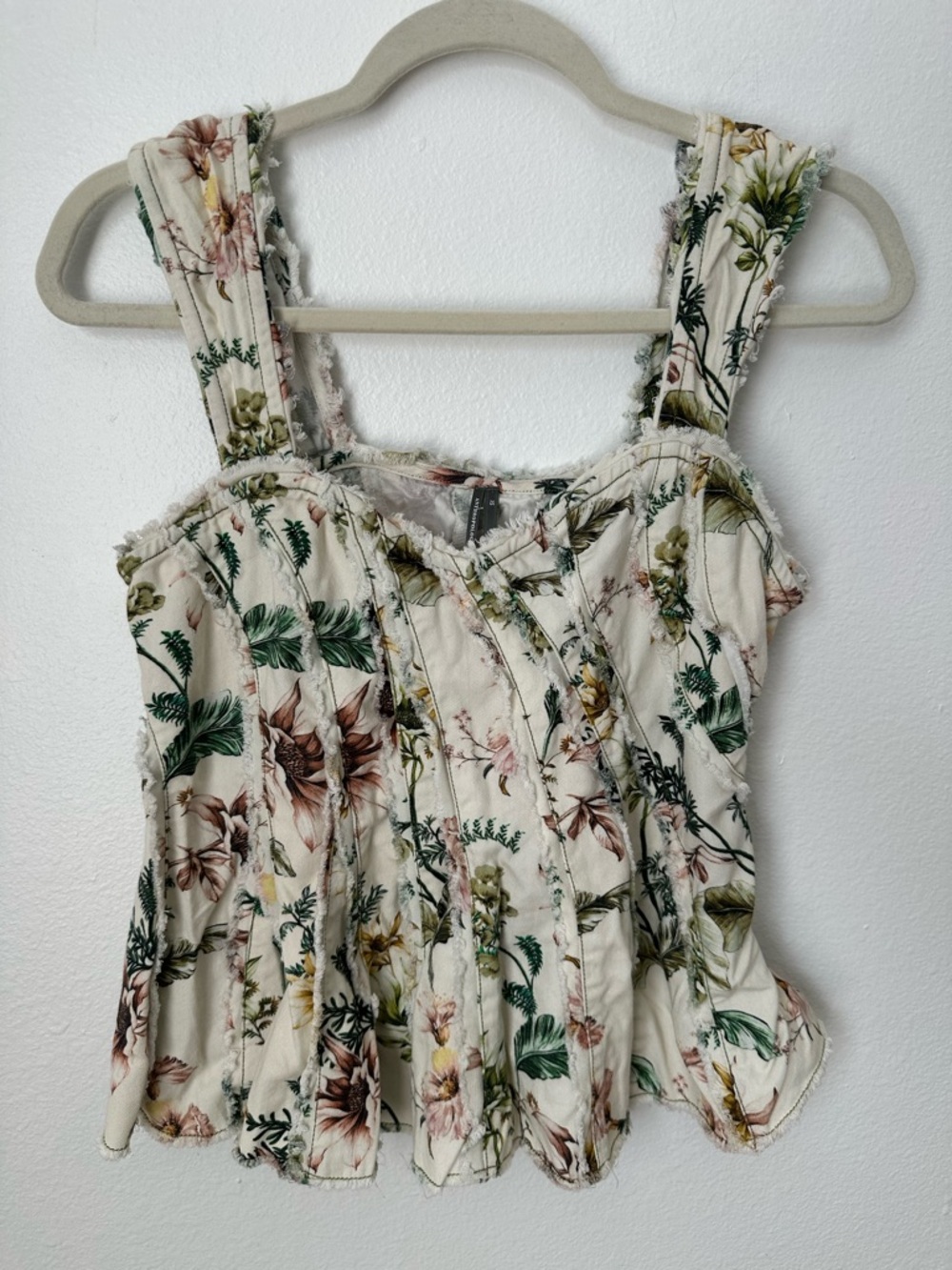 Anthropologie Cream Floral Ruffle Camisole